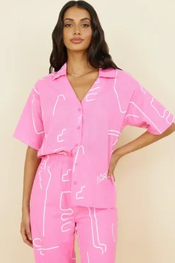 Cropped|Two-Piece Pants Set>Hello Molly Drinks For Two Set Pink