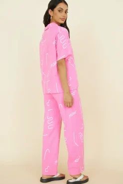 Cropped|Two-Piece Pants Set>Hello Molly Drinks For Two Set Pink