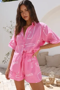 Two-Piece Shorts Set>Hello Molly Drinks On Me Set Pink