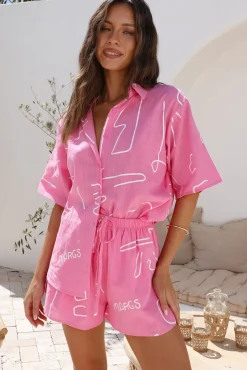 Two-Piece Shorts Set>Hello Molly Drinks On Me Set Pink
