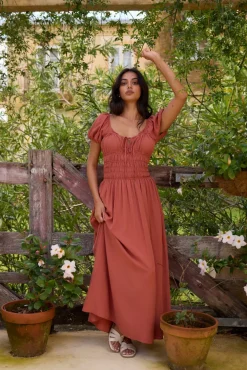 Vacation Dresses|Brunch Dresses>Hello Molly Dusk and Dawn Maxi Dress Brown