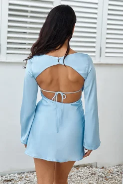 Date Night Dresses|Brunch Dresses>Hello Molly Elegant Evenings Satin Mini Dress Blue