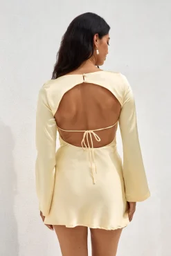 Date Night Dresses|Brunch Dresses>Hello Molly Elegant Evenings Satin Mini Dress Yellow