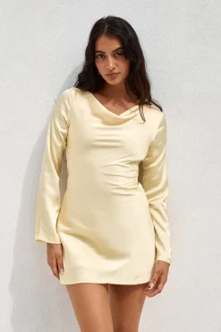 Date Night Dresses|Brunch Dresses>Hello Molly Elegant Evenings Satin Mini Dress Yellow