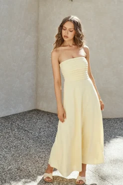 Wedding Guest Dresses|Cocktail Dresses>Hello Molly Elena Strapless Maxi Dress Yellow