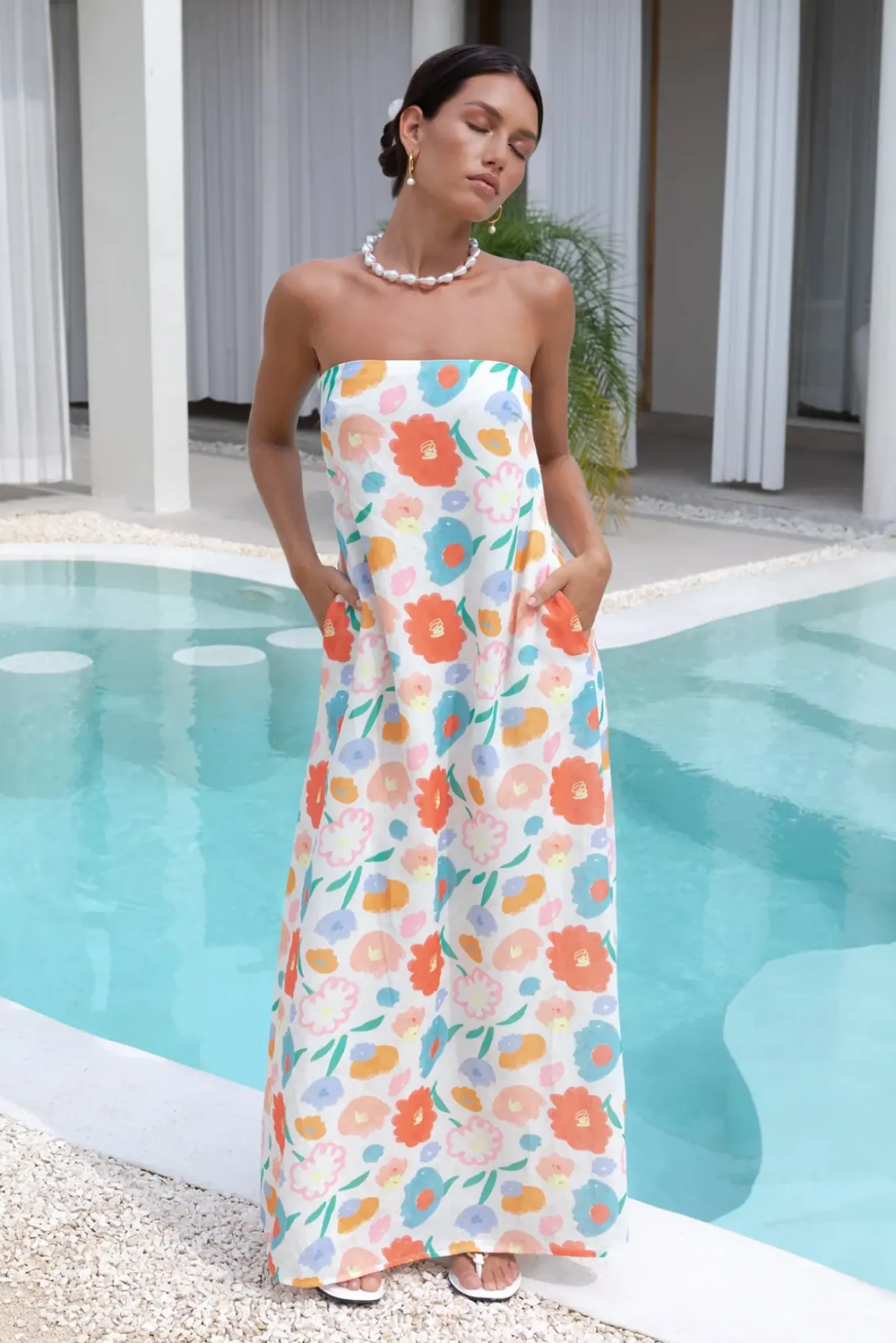 Vacation Dresses|Spring Break Dresses>Hello Molly Elior Strapless Maxi Dress Print