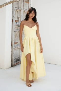 Cocktail Dresses|Brunch Dresses>Hello Molly Enchantress Strapless Maxi Dress Yellow