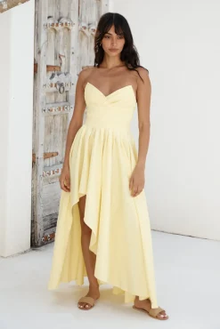 Cocktail Dresses|Brunch Dresses>Hello Molly Enchantress Strapless Maxi Dress Yellow