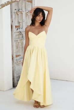 Cocktail Dresses|Brunch Dresses>Hello Molly Enchantress Strapless Maxi Dress Yellow