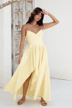 Cocktail Dresses|Brunch Dresses>Hello Molly Enchantress Strapless Maxi Dress Yellow
