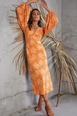 Long Sleeve Dresses|Maxi Dresses>Hello Molly Endless Possibilities Maxi Dress Orange