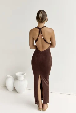 Vacation Dresses|Date Night Dresses>RUNAWAY THE LABEL Enora Maxi Dress Espresso