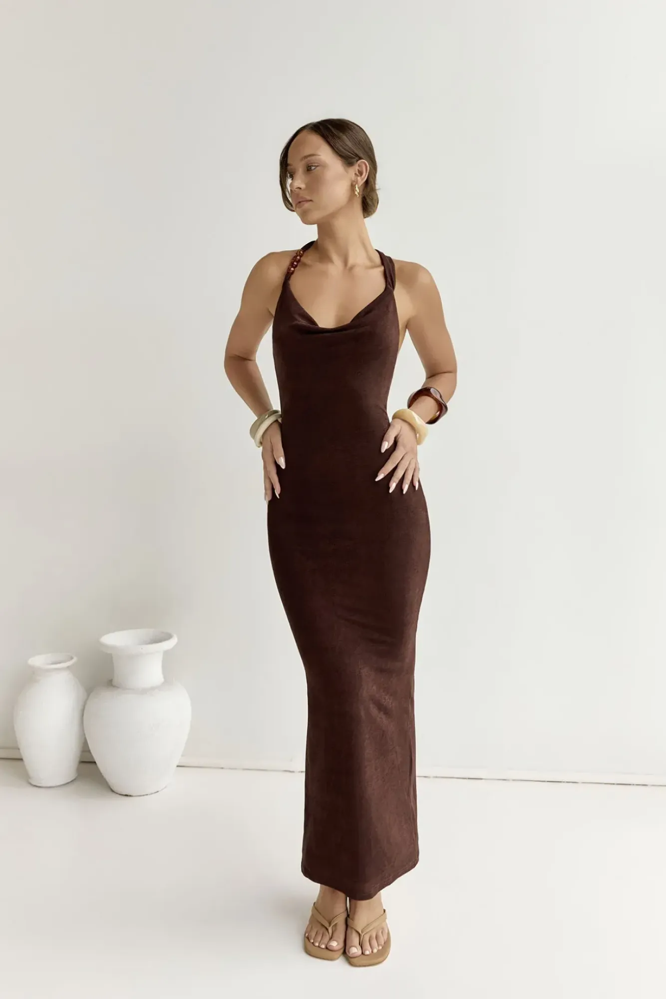 Vacation Dresses|Date Night Dresses>RUNAWAY THE LABEL Enora Maxi Dress Espresso