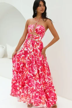 Cocktail Dresses|Brunch Dresses>Hello Molly Enrichment Halter Maxi Dress Pink
