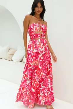 Cocktail Dresses|Brunch Dresses>Hello Molly Enrichment Halter Maxi Dress Pink