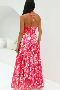 Cocktail Dresses|Brunch Dresses>Hello Molly Enrichment Halter Maxi Dress Pink