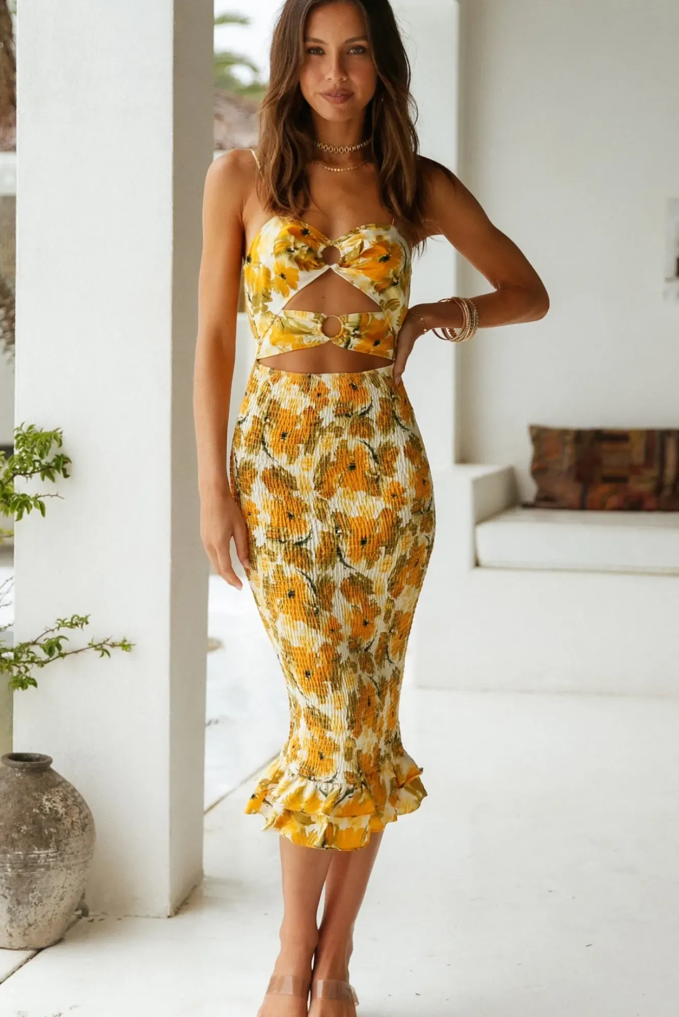 Spring Break Dresses|Date Night Dresses>Hello Molly Espresso Drip Midi Dress