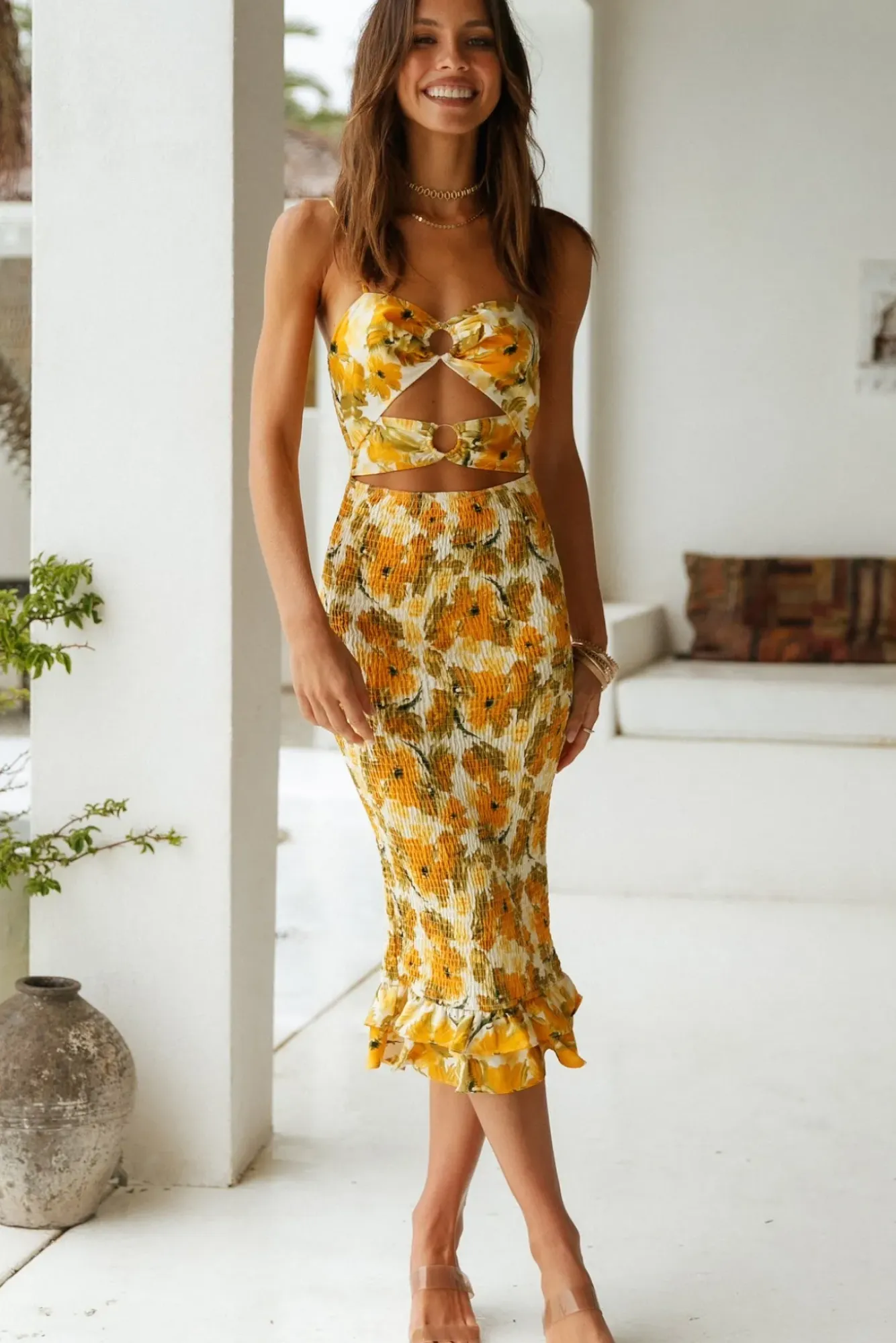 Spring Break Dresses|Date Night Dresses>Hello Molly Espresso Drip Midi Dress