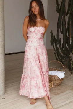 Cocktail Dresses|Brunch Dresses>Hello Molly Essence Strapless Maxi Dress Pink