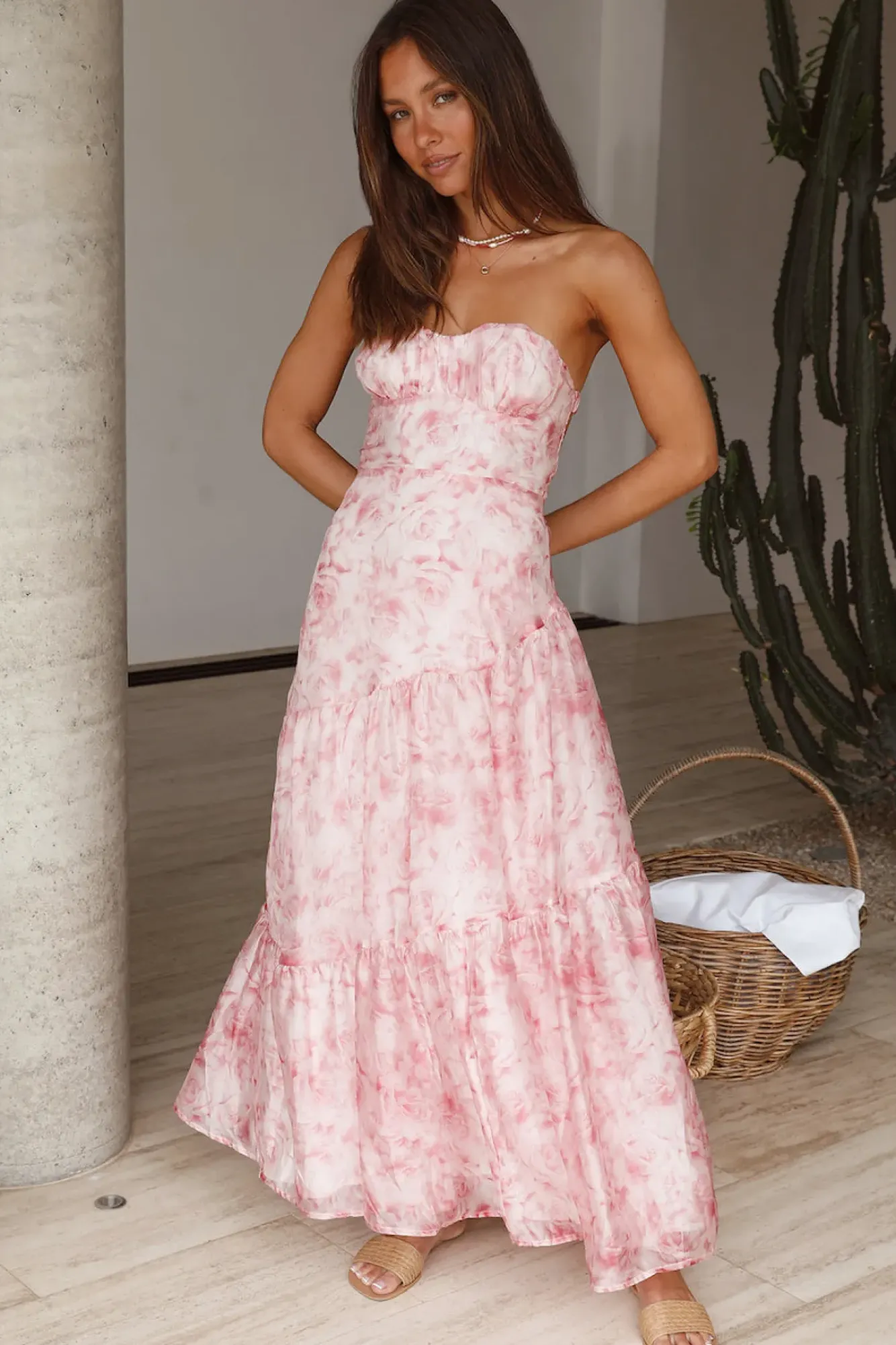 Cocktail Dresses|Brunch Dresses>Hello Molly Essence Strapless Maxi Dress Pink