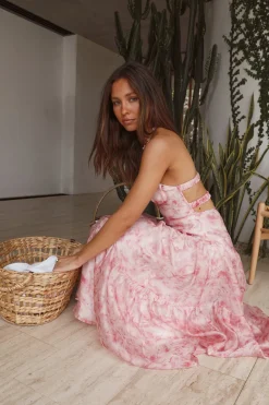 Cocktail Dresses|Brunch Dresses>Hello Molly Essence Strapless Maxi Dress Pink