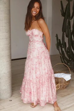Cocktail Dresses|Brunch Dresses>Hello Molly Essence Strapless Maxi Dress Pink