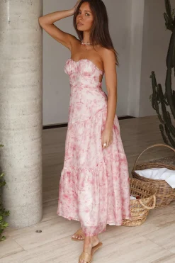 Cocktail Dresses|Brunch Dresses>Hello Molly Essence Strapless Maxi Dress Pink