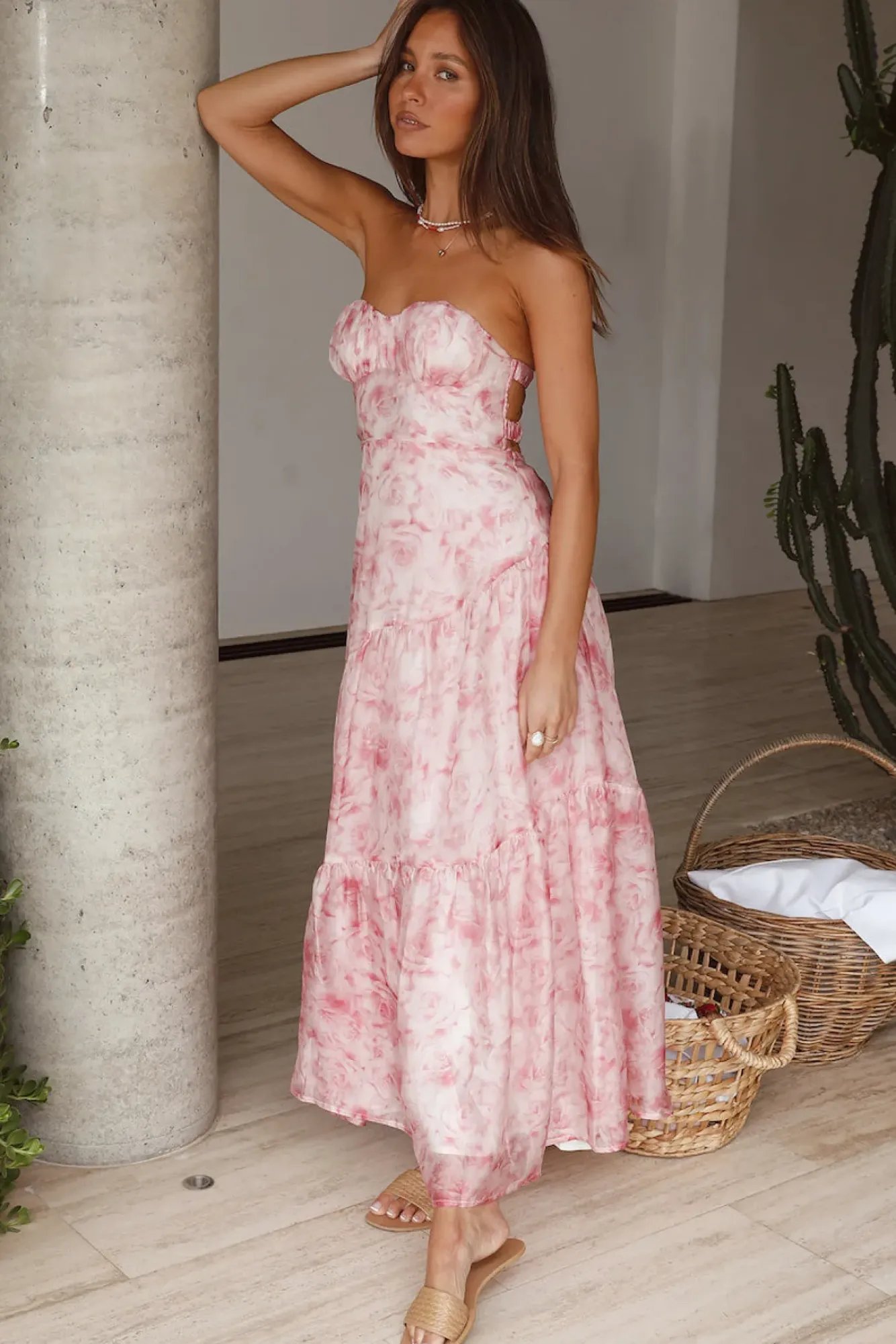 Cocktail Dresses|Brunch Dresses>Hello Molly Essence Strapless Maxi Dress Pink