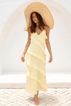 Wedding Guest Dresses|Cocktail Dresses>Hello Molly Ethereal Energy Halter Maxi Dress Yellow