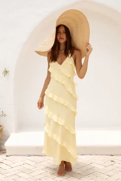 Wedding Guest Dresses|Cocktail Dresses>Hello Molly Ethereal Energy Halter Maxi Dress Yellow
