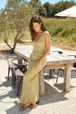Vacation Dresses|Spring Break Dresses>Hello Molly Exotic Escape Knit Maxi Dress Green