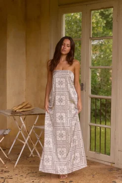 Wedding Guest Dresses|Vacation Dresses>Hello Molly Exotic Nights Strapless Satin Maxi Dress Beige