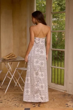 Wedding Guest Dresses|Vacation Dresses>Hello Molly Exotic Nights Strapless Satin Maxi Dress Beige