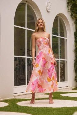 Wedding Guest Dresses|Cocktail Dresses>Hello Molly Fairy Floss Strapless Maxi Dress Pink