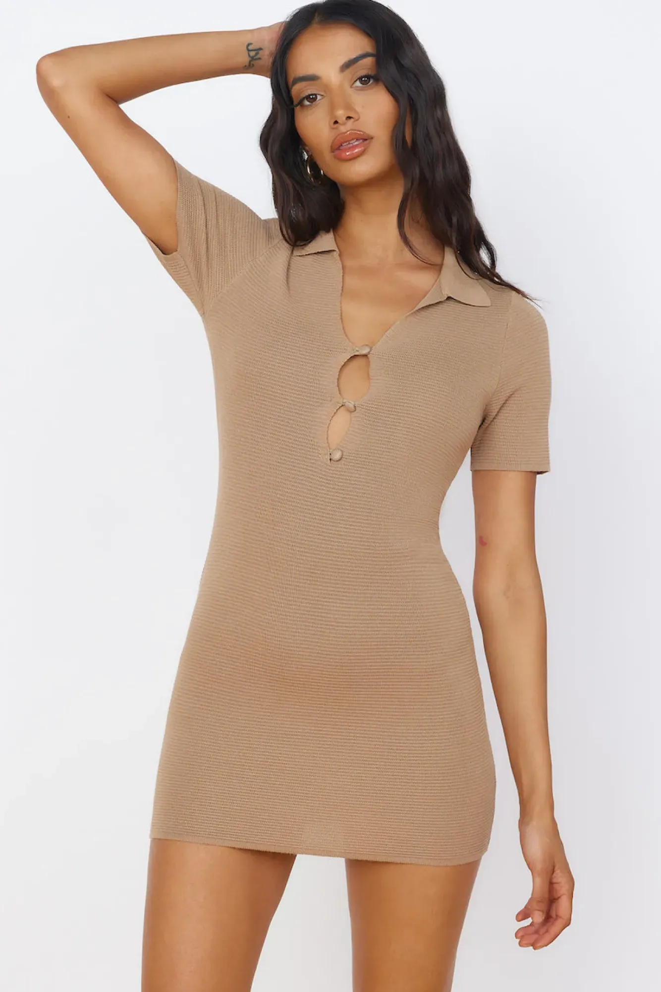 Vacation Dresses|Spring Break Dresses>Hello Molly Feel Good Moments Mini Dress Brown