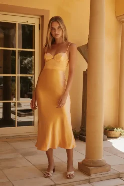 Wedding Guest Dresses|Formal Dresses>Hello Molly Feeling Zesty Satin Maxi Dress Orange