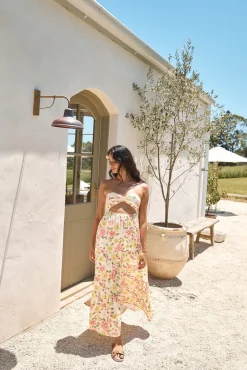 Brunch Dresses|Casual Dresses>Hello Molly Field Wanderer Strapless Maxi Dress Yellow