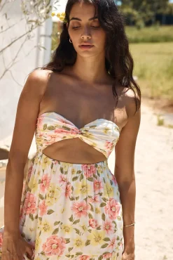 Brunch Dresses|Casual Dresses>Hello Molly Field Wanderer Strapless Maxi Dress Yellow