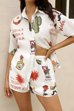 Two-Piece Shorts Set>Hello Molly Fiesta Fun Set White