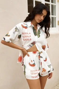 Two-Piece Shorts Set>Hello Molly Fiesta Fun Set White