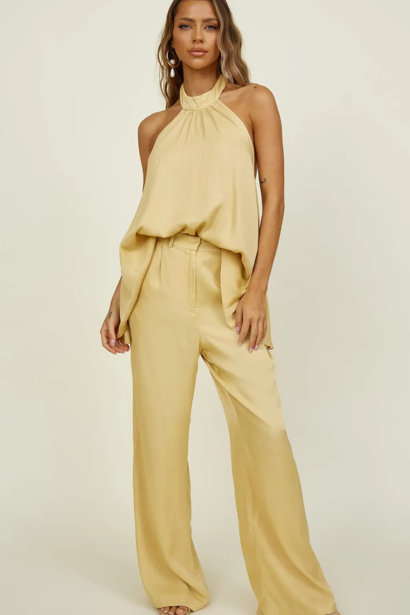 Cropped|Two-Piece Pants Set>Hello Molly Figured Out Set Yellow