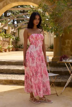 Wedding Guest Dresses|Formal Dresses>Hello Molly Floral Dreams Strapless Maxi Dress Pink