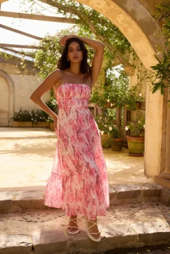 Wedding Guest Dresses|Formal Dresses>Hello Molly Floral Dreams Strapless Maxi Dress Pink