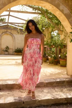 Wedding Guest Dresses|Formal Dresses>Hello Molly Floral Dreams Strapless Maxi Dress Pink