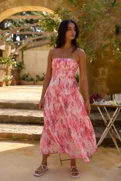 Wedding Guest Dresses|Formal Dresses>Hello Molly Floral Dreams Strapless Maxi Dress Pink