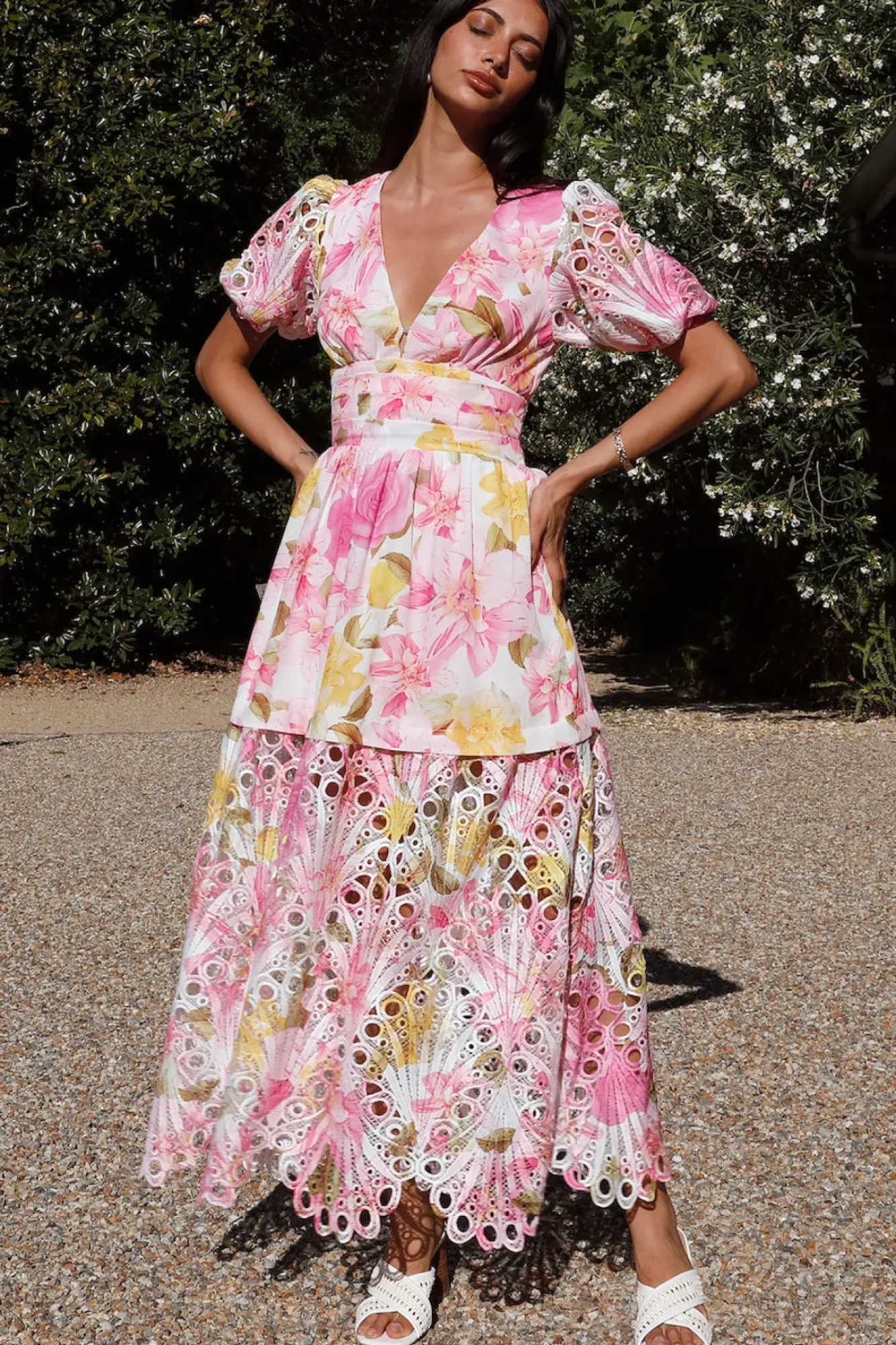 Cocktail Dresses|Brunch Dresses>Hello Molly Floral Skies Maxi Dress Pink
