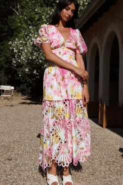 Cocktail Dresses|Brunch Dresses>Hello Molly Floral Skies Maxi Dress Pink