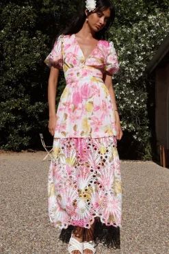 Cocktail Dresses|Brunch Dresses>Hello Molly Floral Skies Maxi Dress Pink