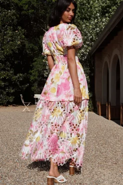 Cocktail Dresses|Brunch Dresses>Hello Molly Floral Skies Maxi Dress Pink