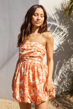Spring Break Dresses|Brunch Dresses>Hello Molly Florence Escape Bubble Hem Mini Dress Orange